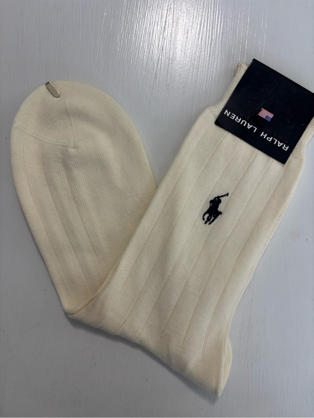 VTG new Ralph Lauren Men's Cream Polo Pony Ribbed Dress Socks size 9-11